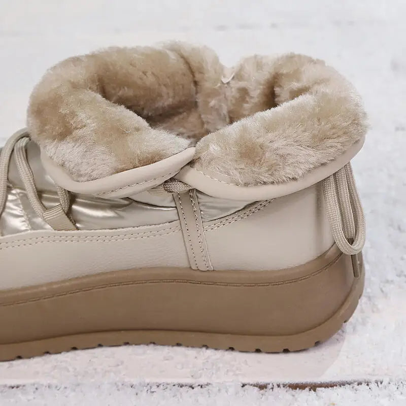 Comfort Platform Waterproof Snow Boots Women 2026 Winter Lace Up Decoration Thick Bottom Moon Boots Women Plush Short Booties