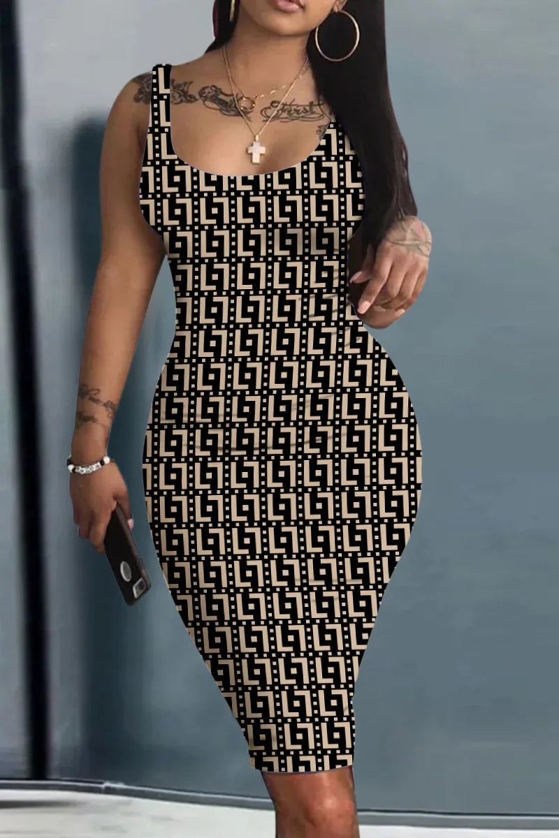 Платье Женское Plus Size Summer Women's Dress Large Size Contrast Heart Print U-Neck Sleeveless Casual Bodycon Mini Dresses