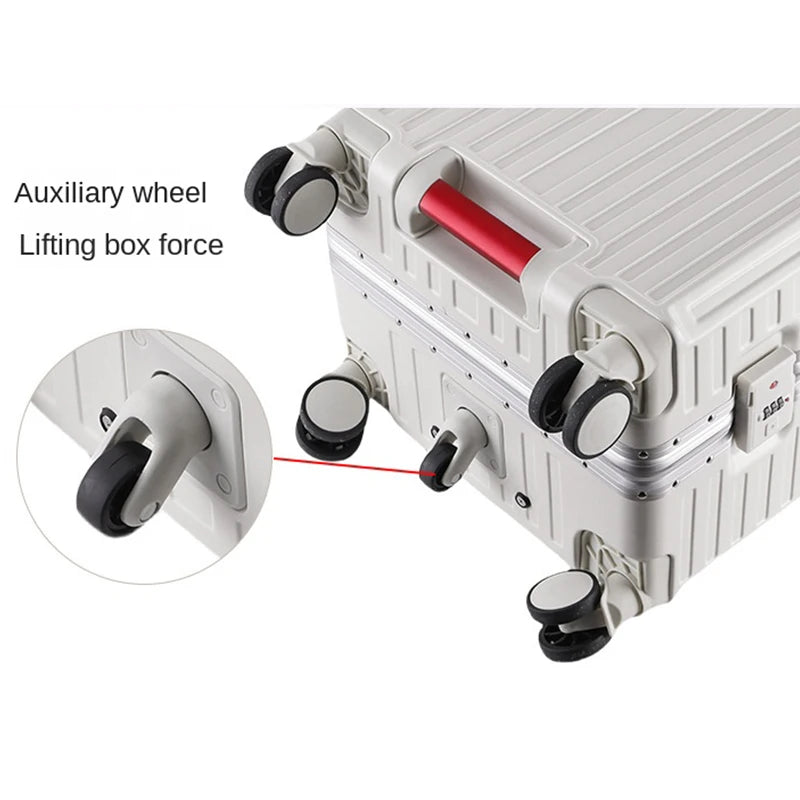 Five-wheel Aluminum Frame Suitcase 30 inch Multifunctional Cabin Password Trolley Case Luggage with USB Cup Holder Suitcases
