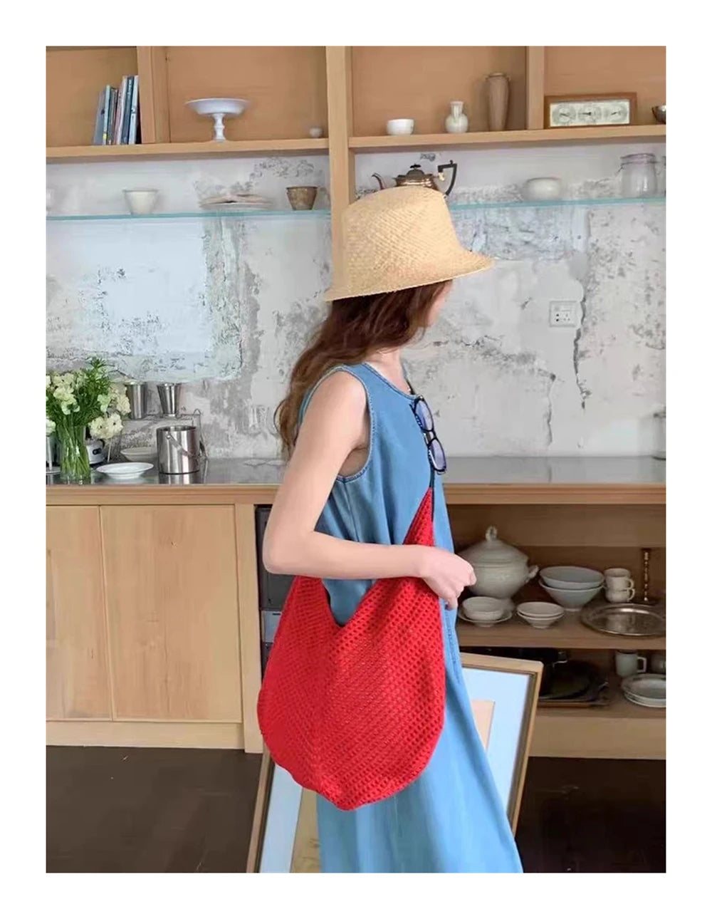 Lattice Large Capacity Woven Bag 2025 Spring Summer New Women's Beach Vacation Single Shoulder Simple Versatile Casual Tote Bags