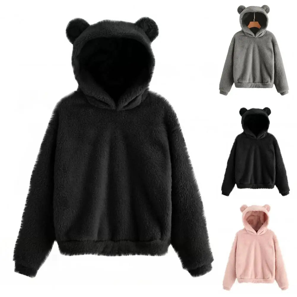 Fall Winter Women's Hoodies Winter Women Long Sleeve Rabbit Ear Hood Sweatshirt Cute Plush Warm Casual Cute Hoodie Tops 2026