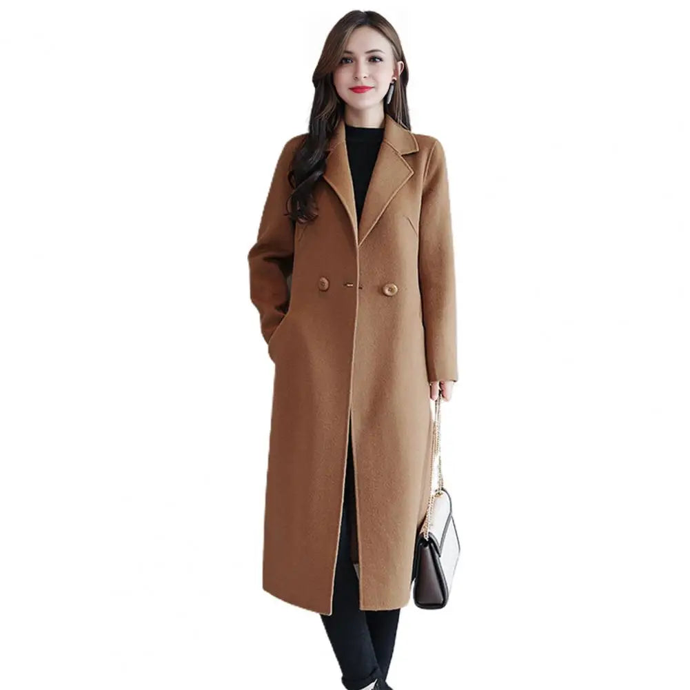 Women Wool Coat Women's Wool Peacoat Mid-long Overcoat Casual Notch Lapel Trench Coat Thick Single-breasted Fall Winter