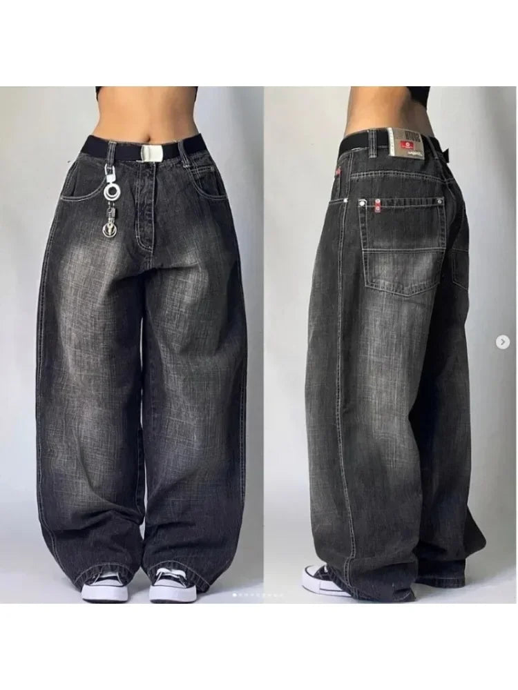 New Jeans Female Y2K American Harajuku Retro Washed Loose Jeans Street Fashion Casual Gothic High Waist Pants For Men and Women