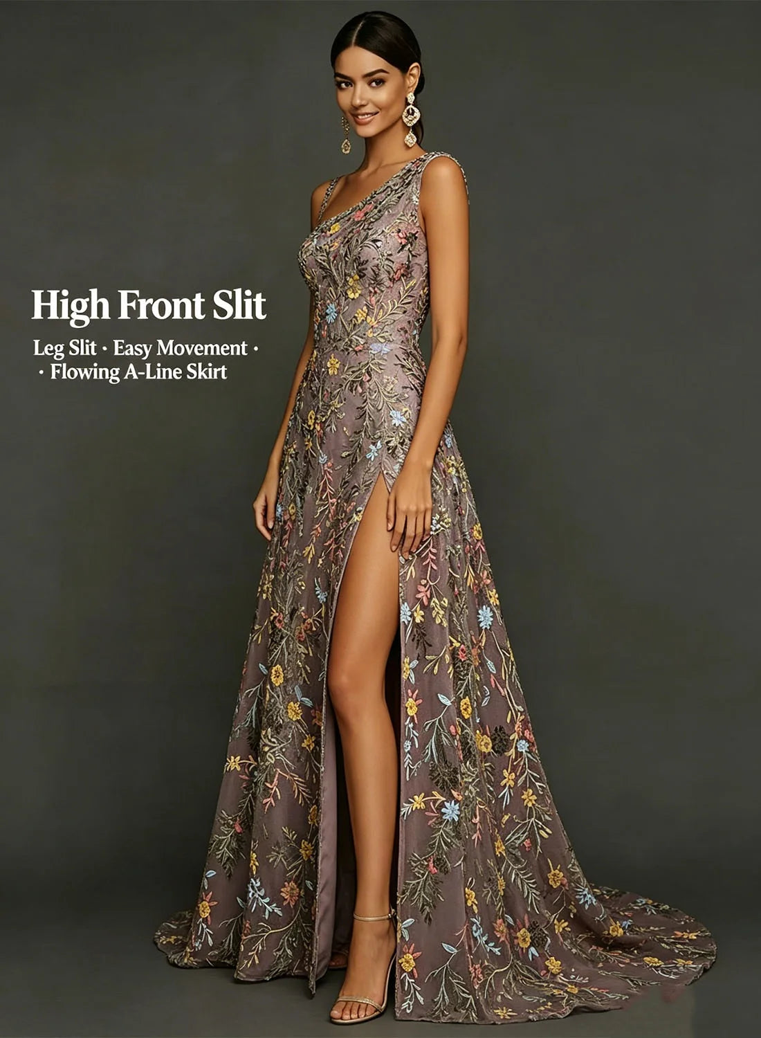 Customized Floral Embroidery Tulle Prom Dress One‑Shoulder Long Formal Evening Gown Backless Wedding Guest Dresses Plus Size