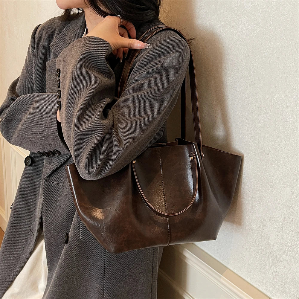 Transformable Shoulder Tote Bags For Women 2025 Latest Luxury Designer Handbags Soft PU Leather Large Capacity Shopper Tote Bag