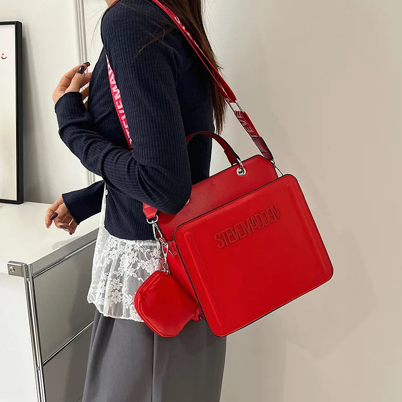 Trendy Commuter Women's Shoulder Bag Fashionable Letter Print Simple Urban Style PU Material Medium Size Zipper Opening Cross...