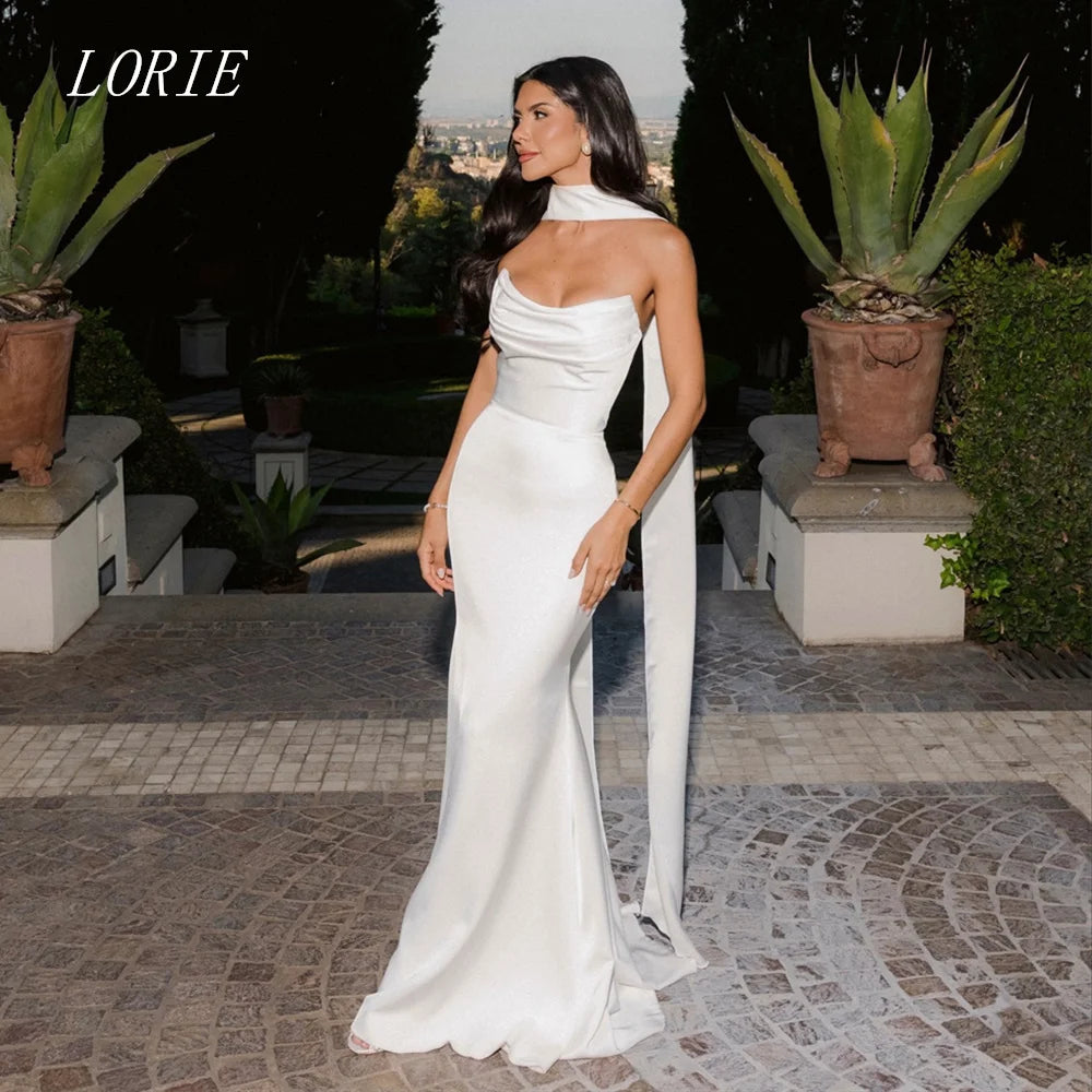 LORIE Luxury Illusion Mermaid Wedding Dress Pleat Sleeveless Bridal Dresses Elegant Boat Neck Wedding Gown Customized 2026