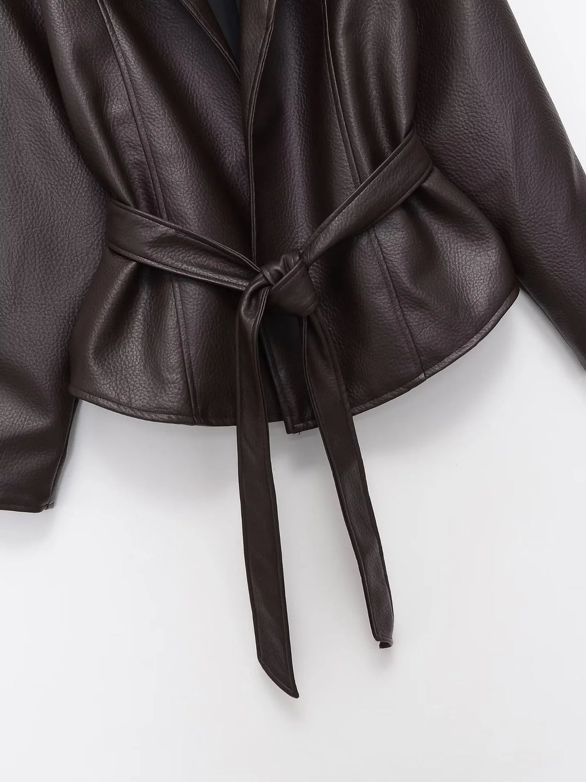 Women 2026 Spring Autumn New Hot Selling Solid Color Belted Slim Fit Faux Leather Jacket Coat Fashion Trendy Chic Outerwear Best