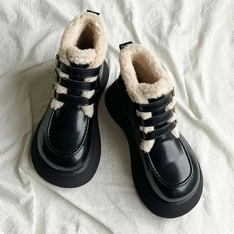 Lace-up Elegant With Medium Heels Padded Women's Snow Boots Laces Ladies Shoes Y2k Protective Plush Comfortable High Quality 39