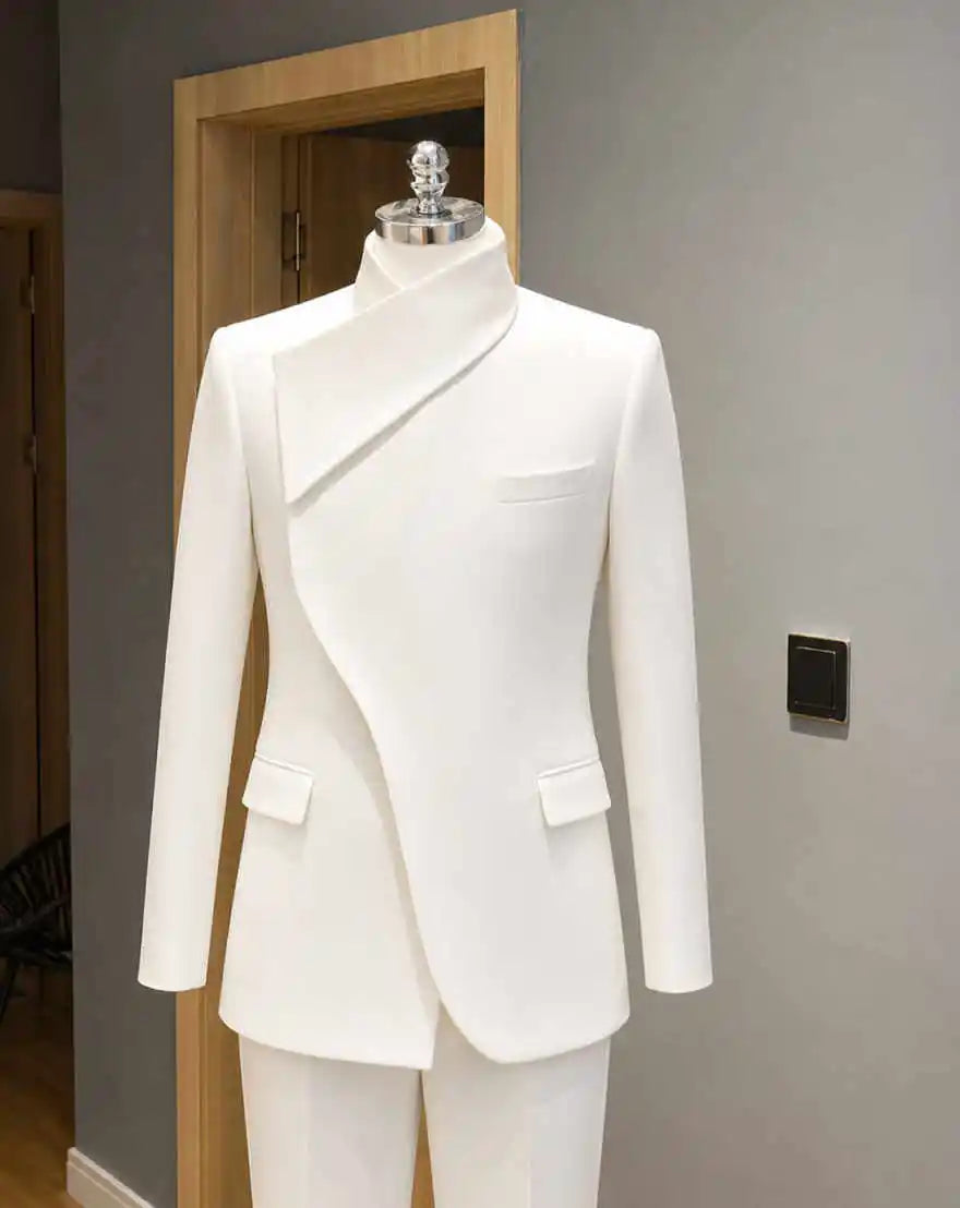 Solid Color Groom Wedding Tuxedos Stand Collar Formal Business Party Birthday Men Pants Suits Wear Customized Outfits 2 Pieces