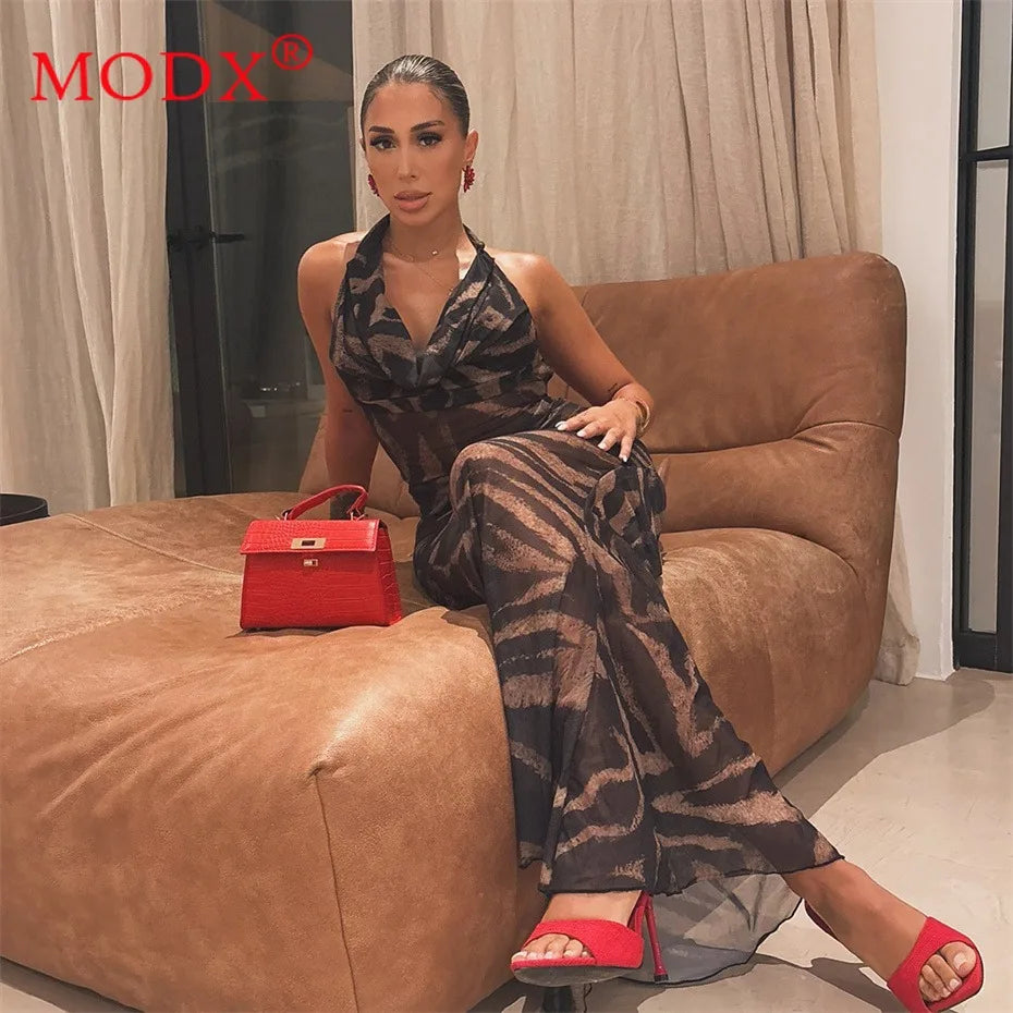 5 Wholesale Items for Boutique Dresses Summer Women Clothing Sexy Halter V-neck Print Maxi Vestido Party Club Evening Y2k M15828