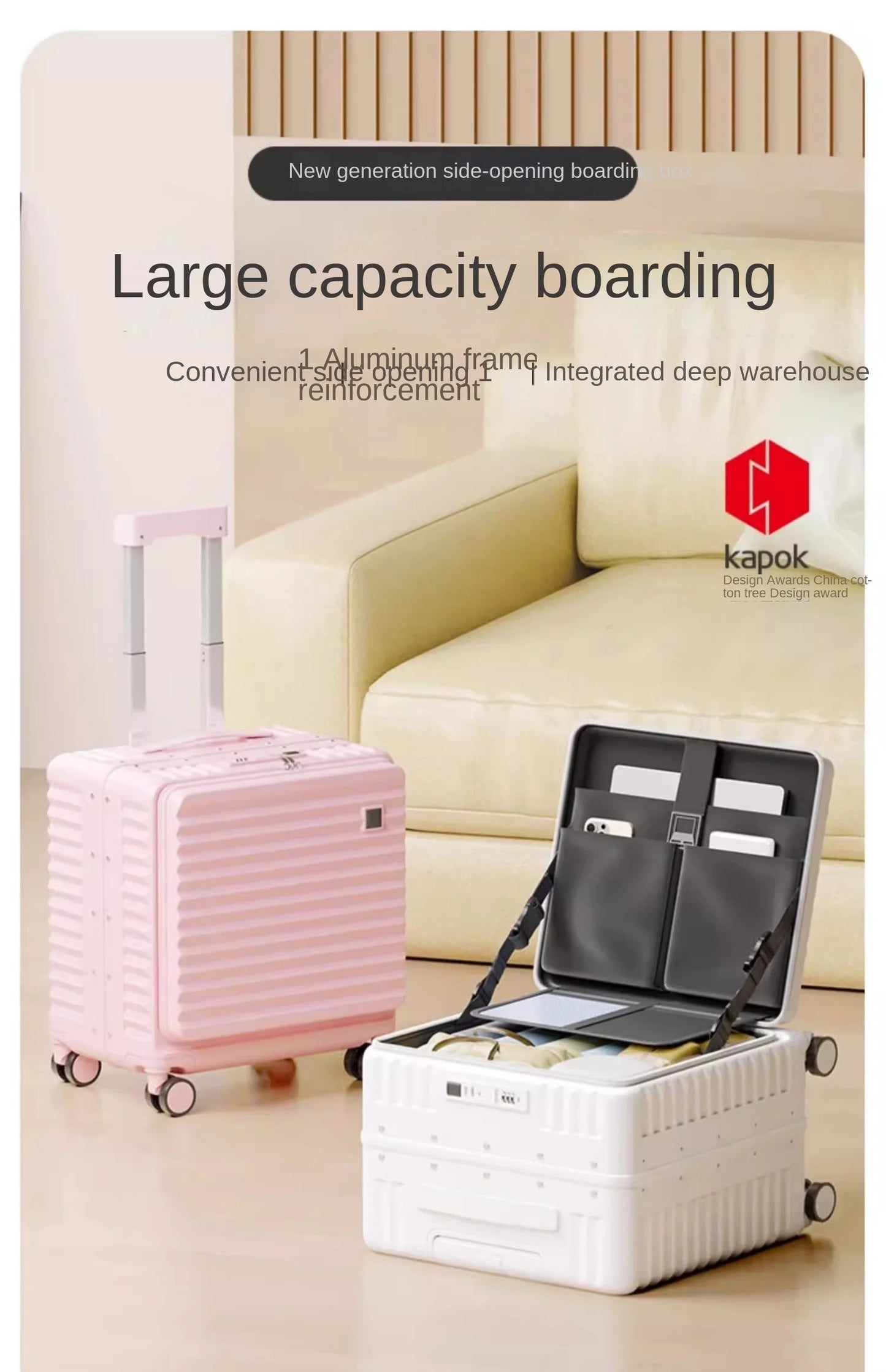 Front Opening 18/20 inch Suitcase Cabin Luggage Small 16 inch Short Trip Bag Ultra-light Aluminium Frame Luggage Large Capacity
