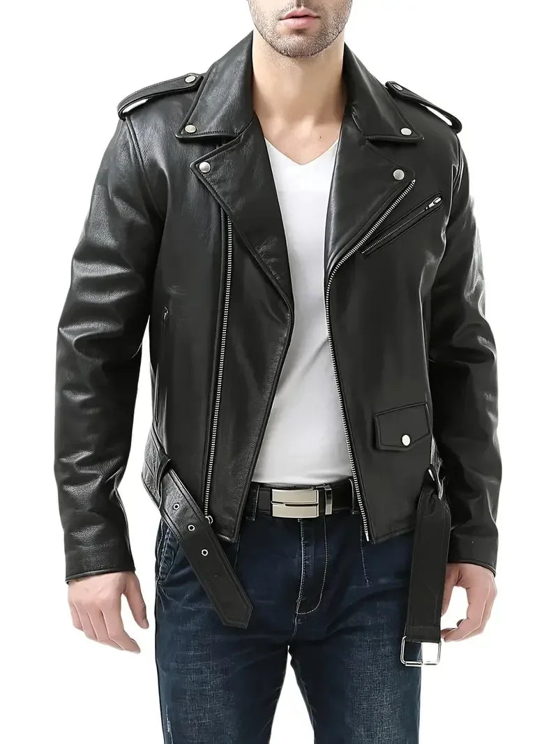 Leather Jacket Business Black Red Men Casual Leather Coats New Men Business Fashion Male Suit Collar Large Size Slim Fit Top