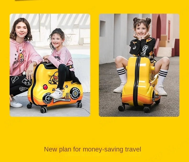 Cute Pony Cartoon Suitcase for Children Can Sit and Ride Carry on Kids Luggage Baby Trolley Case Boarding Cabin 20 Inch