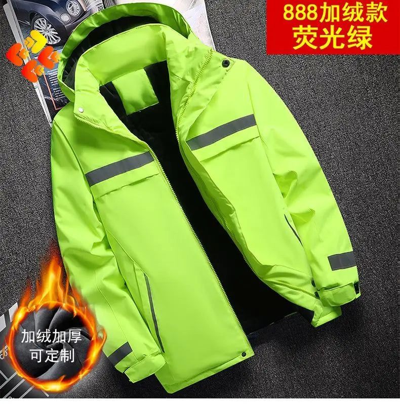 New Winter Work Jacket, Waterproof Windproof Reflective Thermal Coat with Fleece Lining, Stain Resistant Outdoor