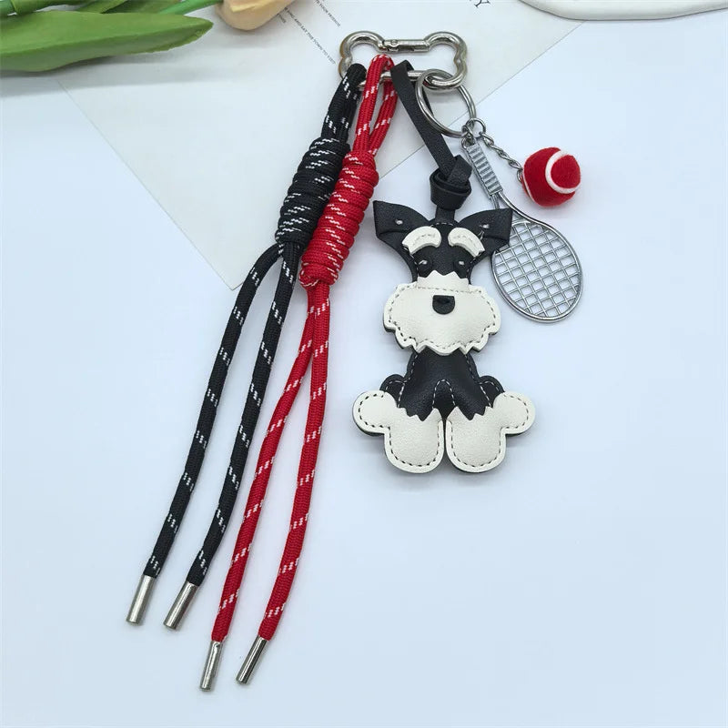 Lovely PU Leather Schnauzer Keychain Cute Puppy Animal Hanger Dog Fashion Bag Pendant Creative Woven Rope Keyring Bag Charms New