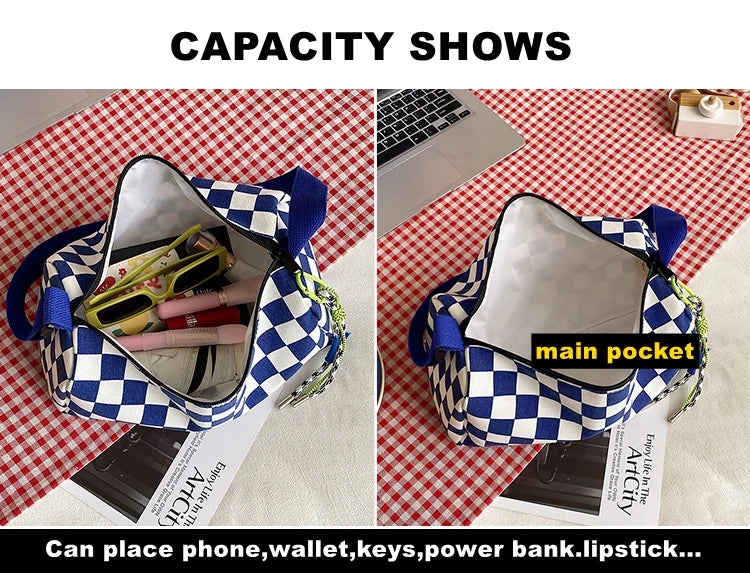 Plaid Shoulder Bag for Women Handbag CrossBorder Canvas Leisure  Fashion Bag Ladies Embroidered Han Female Pocket Purse