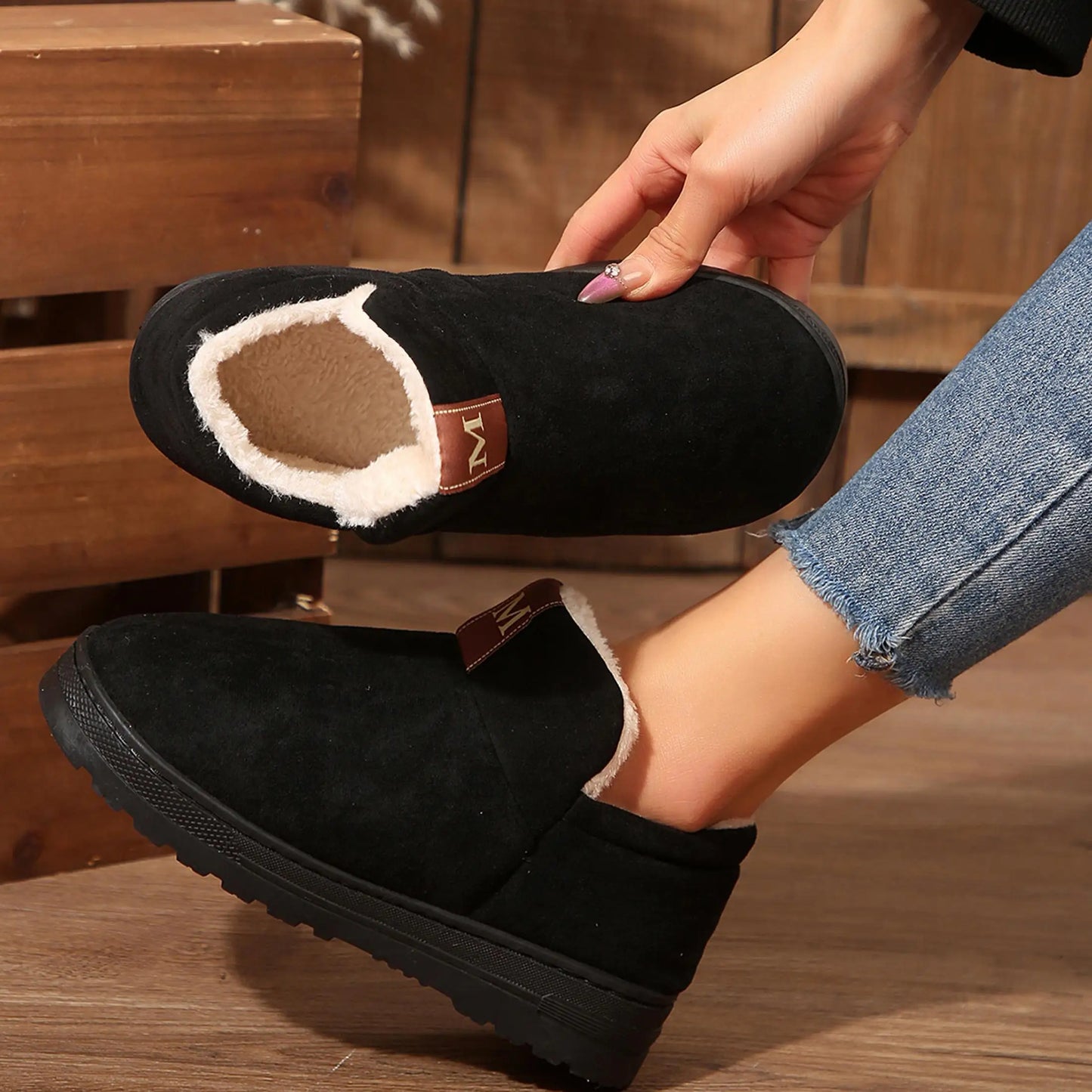 Women's Fleece-Lined Winter Slippers Lightweight Non-Slip Indoor Outdoor Shoes Winter Warm Mini Snow Boots