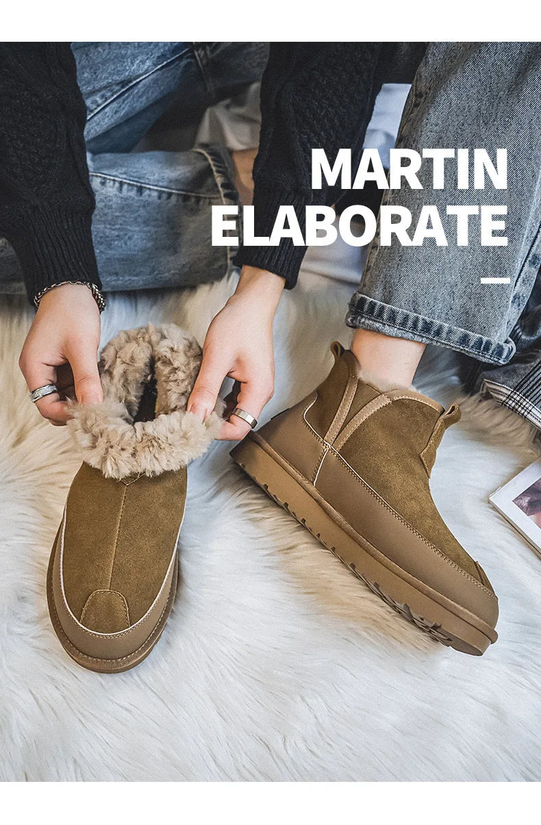 Women's Thick Bottom Mid-Calf Snow Boots Fur Lined Warm Synthetic Leather Rubber Sole Winter Shoes Two-Way Wear Korean Style