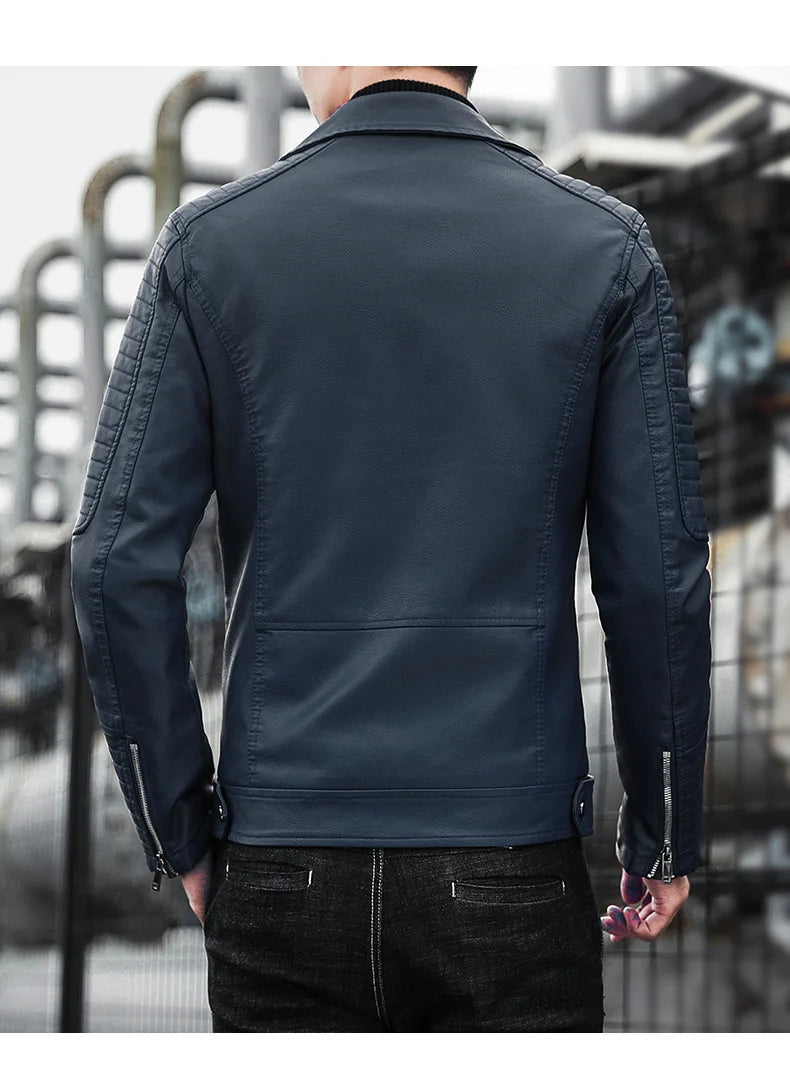 Male Slim Fit Pu Leather Coats Mens Motorcycle Jackets Black Outwear Leather Coats Man High Quality Business Leather Jacket