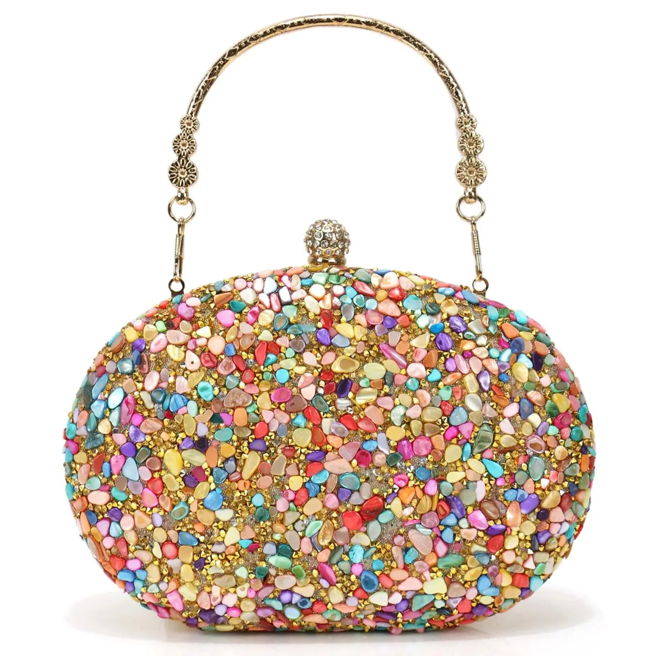 Circular Design Rhinestones Stones Evening Bags One Side Diamonds Bohemian Style Dress Beach Purse With Hanlde Shoulder