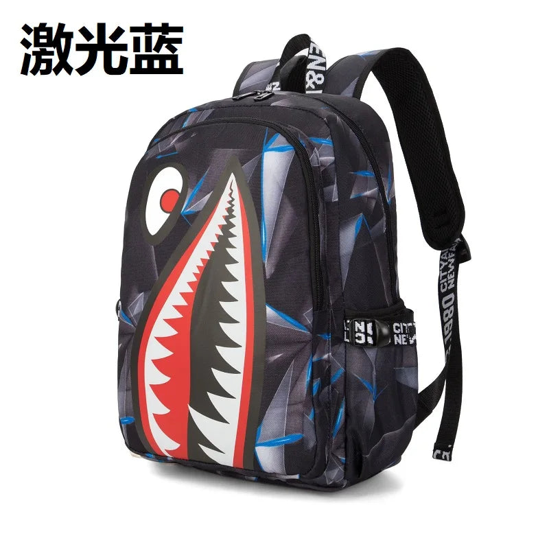 Cool shark mouth prints bagpack boy camouflage college bags unisex schoolbags waterproof backpacks student large capacity bags