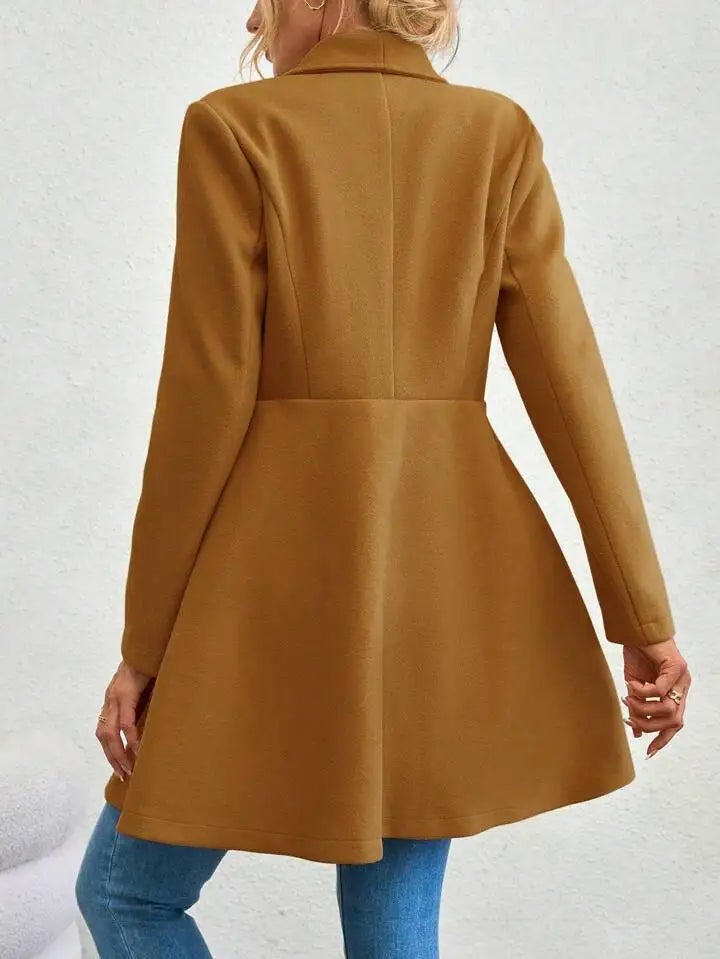 Autumn Winter Women Coat Fashion Solid Color Lapel Collar Single-breasted Slim Fit Female Woolen Coat Mid Length Lady Overcoat