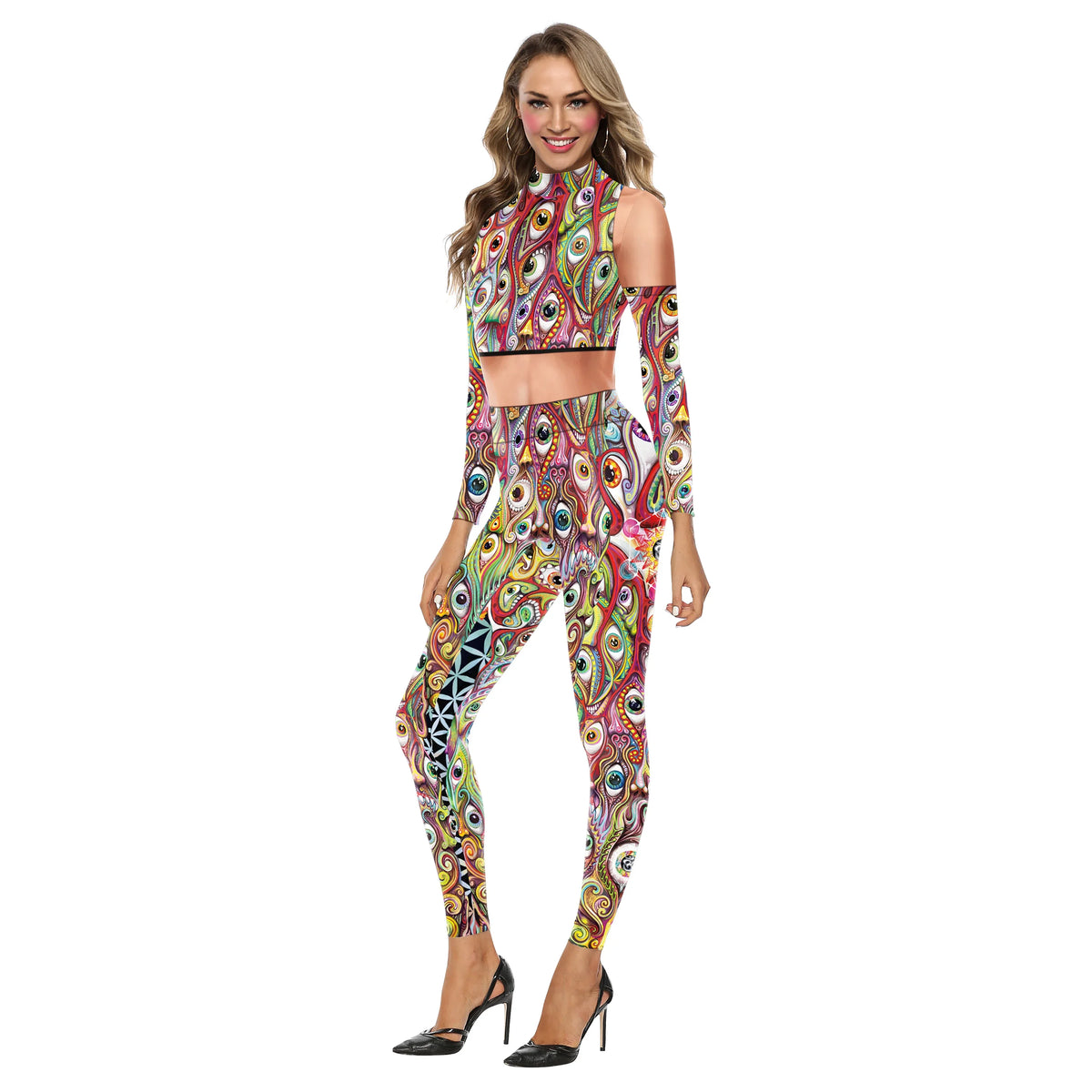 Halloween Jumpsuit Women Carnival Eye 3D Print Cosplay Costume Female Bodysuit Funny Holiday Party Stage Performance Outfits