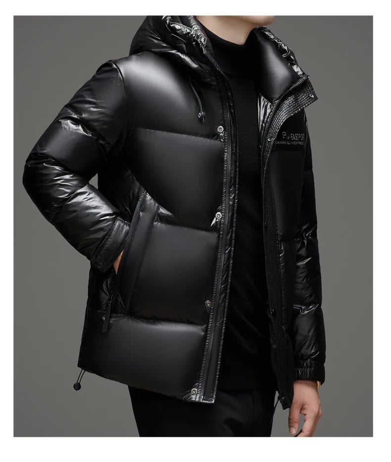 High End Thick Brand Casual Fashion Shiny Men Down Jacket Winter Warm Hooded Designer Parkas Windbreaker Puffer Feather Coats