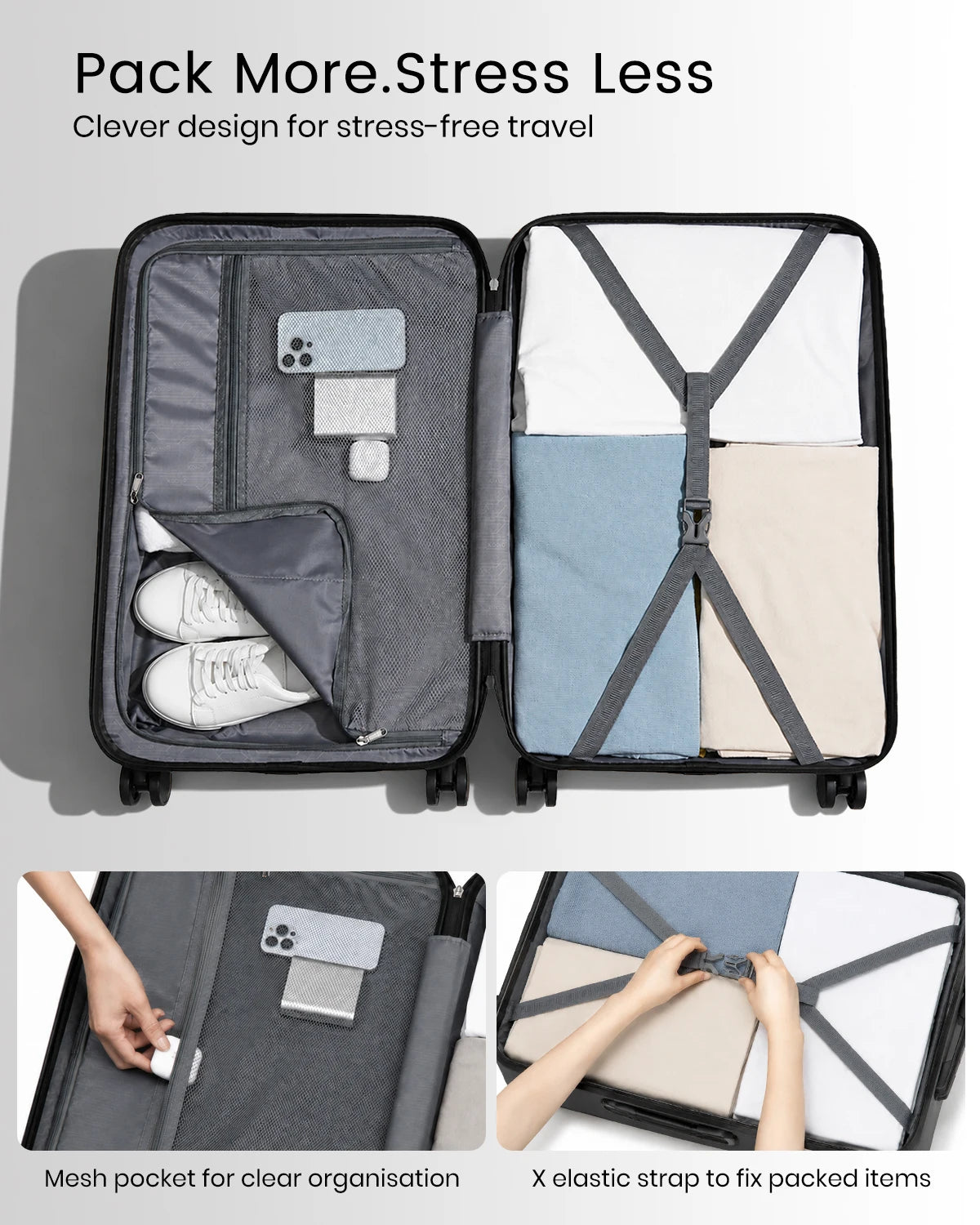 Kono Large Hard Shell Luggage 19/24/28 inch Lightweight ABS 4 Wheels Spinner Business Trip Trolley Case Suitcase
