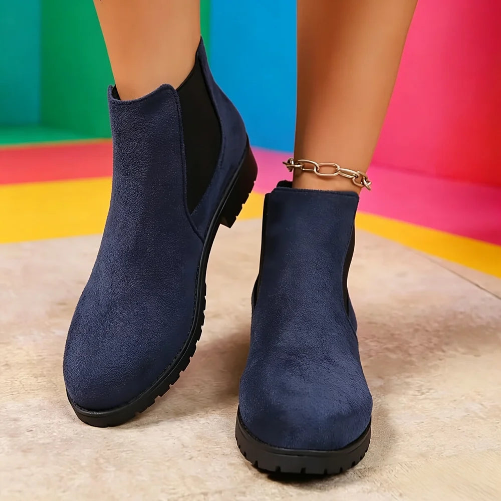 Women Suede Chelsea Boots Thick Sole Elastic Side Non Slip Casual Footwear All Season Daily Wear Comfortable Fit Chunky Design