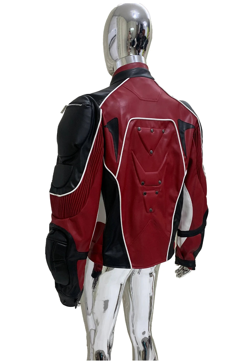 Nerazzurri Autumn Winter Short Color Block Pu Leather Racer Jacket Men Shoulder Pads Rivet Zipper Luxury Designer Clothes 2025