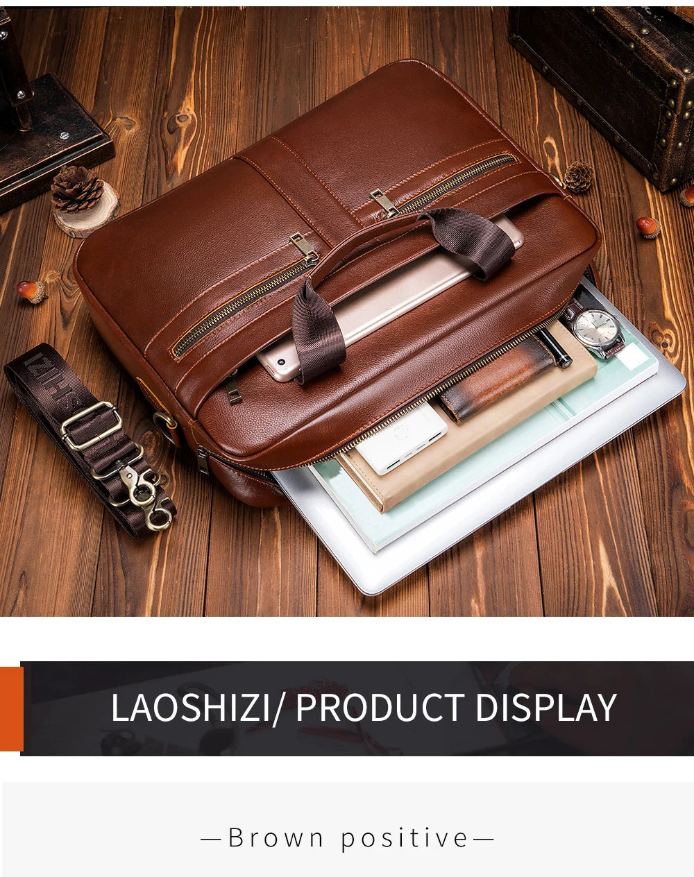 Hot Selling Men's Bags, Leather Handbags, Men's Top Layer Cowhide Briefcase, 15 Inch Computer File Bag