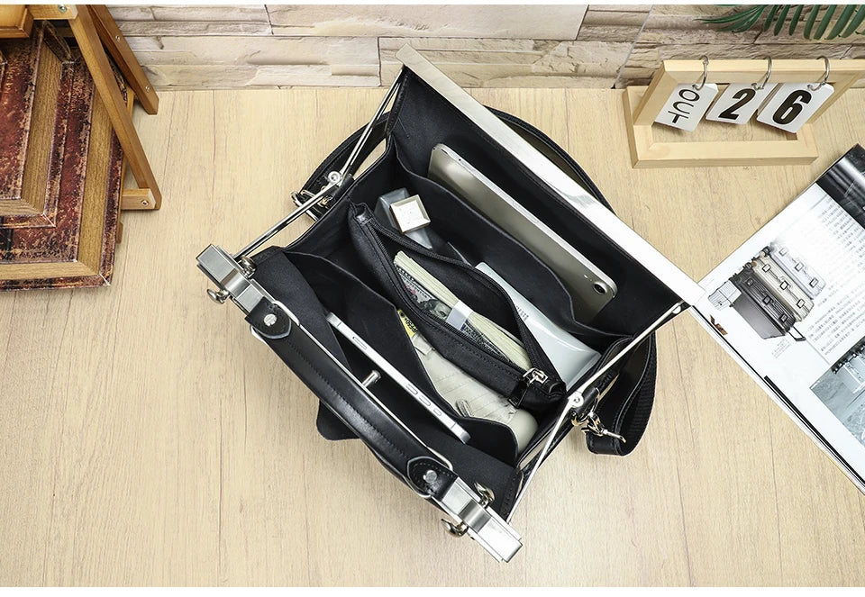 CONTACT'S Genuine Leather Top Handle Bags for Women Sling Shoulder Bags Tote Bag Handbags Metal Frame Female Bags Office Ladies