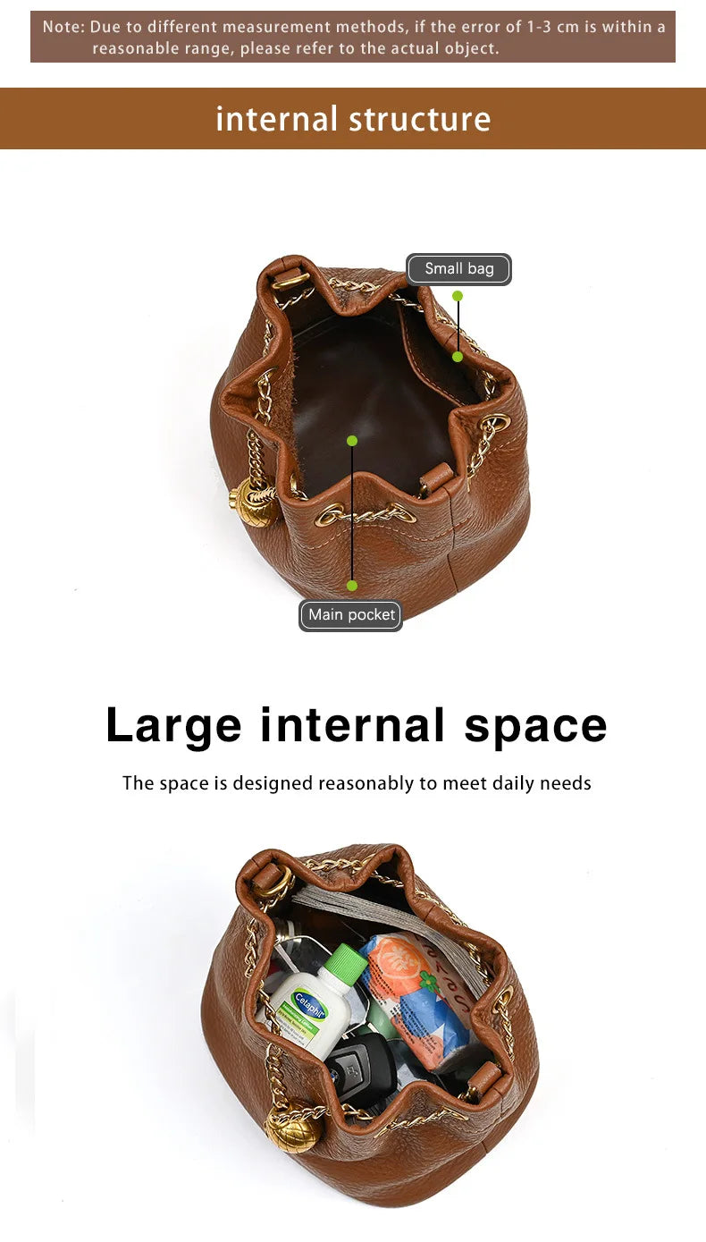 LD-Soft Leather Bag Versatile for All Seasons, Sweet and Ladylike. Top Layer Cowhide Handbag, Single Shoulder Bucket Bag