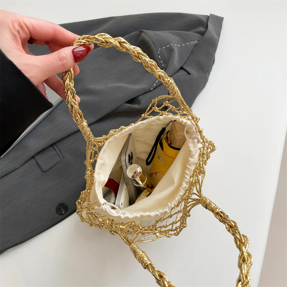 MOODS Handmade Woven Design Round Handle Handbags For Women Eco-friendly Craft Paper Hollow-out Luxury Designer Top-handle Bags