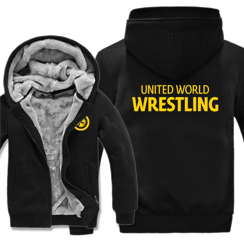 United World Wrestling UWW Men Hoodies Sweatshirts Autumn Winter Warmer Thicken Fleece Fashion Coats Harajuku Top
