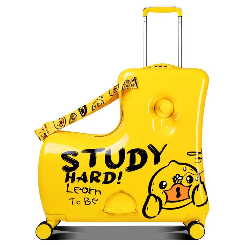 Cute Pony Cartoon Suitcase for Children Can Sit and Ride Carry on Kids Luggage Baby Trolley Case Boarding Cabin 20 Inch