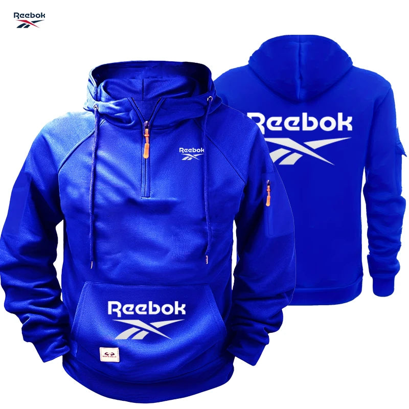 2026 Reebok Men's Winter-Spring Hoodie - Loose Fit Sports Hoodie with Zipper, Long Sleeve, Multiple Pockets - Comfortable Street
