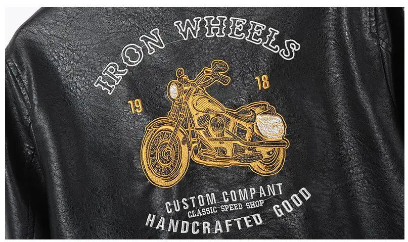New Fashion Men Embroidered Trendy Motorcycle Leather Jackets Slim Casual PU Leather Coats High Quality Male Fit Jackets 5XL
