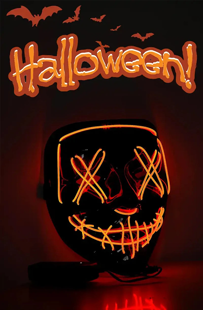 Wireless Halloween Neon LED Purge Mask Masque Masquerade Party Masks Light Grow in the Dark Horror Mask Glowing Masker