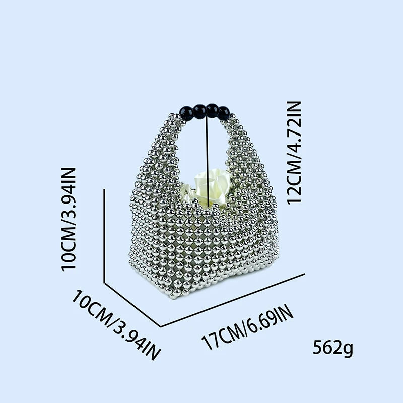 European and American high-end texture handmade silver beaded pillow bag, banquet bag, fashionable and versatile