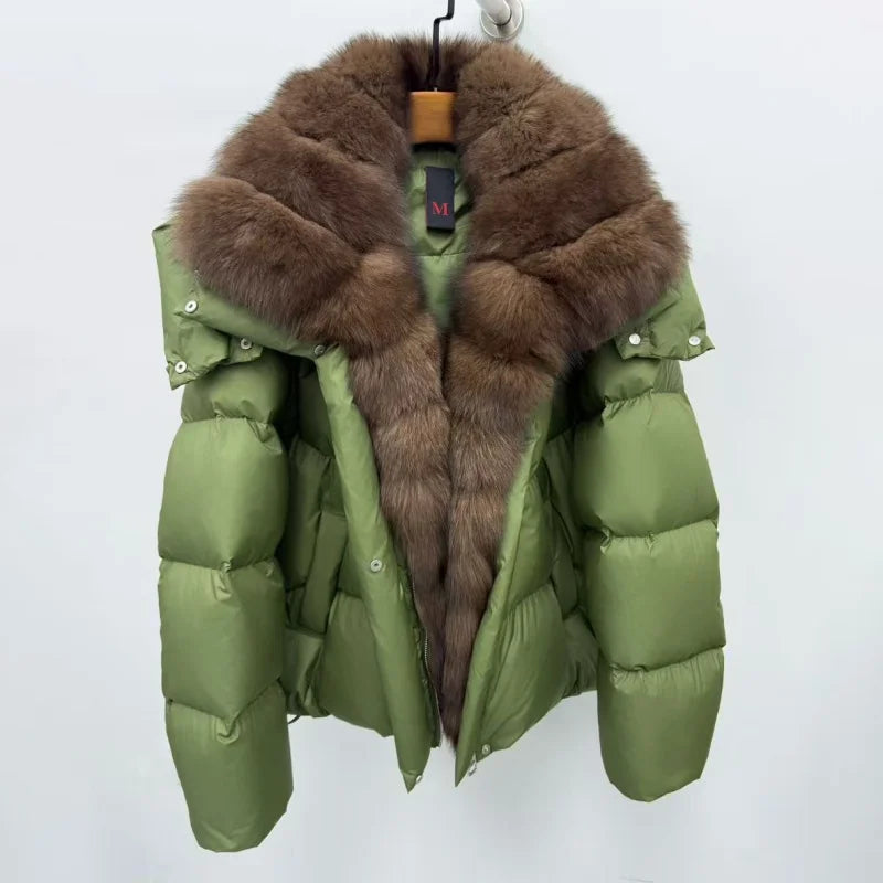Winter new women's large furCollar thickened warm white gooseDown coat y2k high-quality fashionable detachable sleeveDown jacket