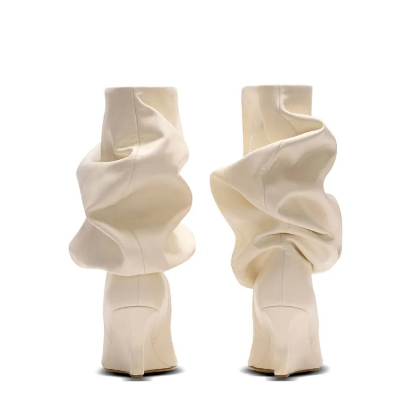Women's Fashion Pointed Thick Soled Pleated Short Boots, Autumn and Winter Thick Heeled Long Boots, Sexy Runway Women's Boots
