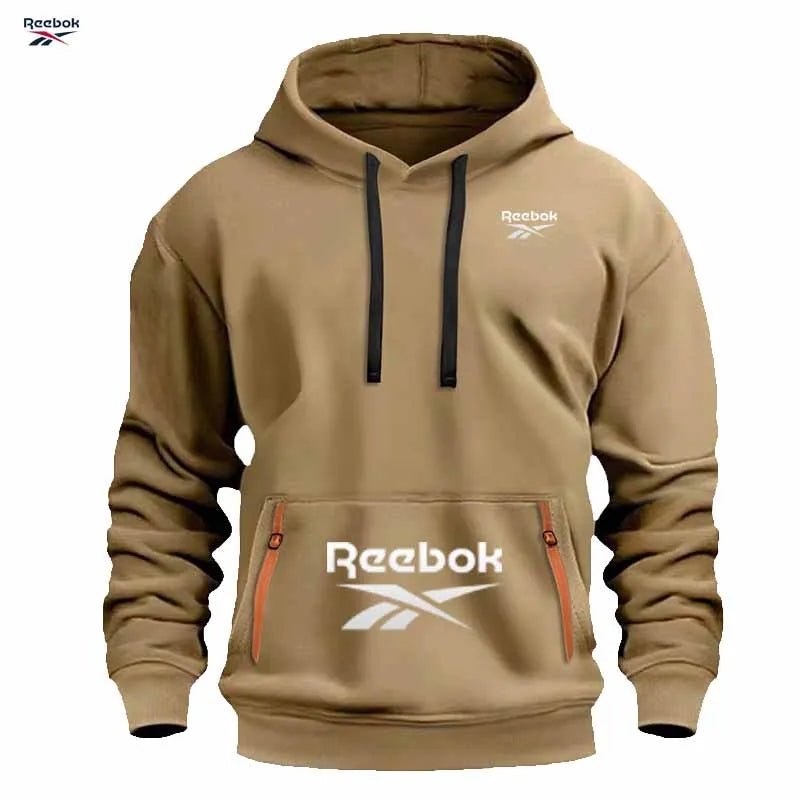 Reebok Men's Sports Sweatshirt, Loose and Casual, Pullover Hooded Shirt, Plain Color with Multiple Pockets Design, Simple and Li