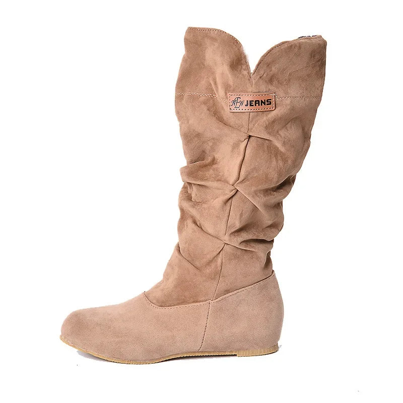 2024 New Mid-tube Snow Boots Hollow Cotton Thread Hook Lace Frosted Lady Boots Large Size Women's Shoes