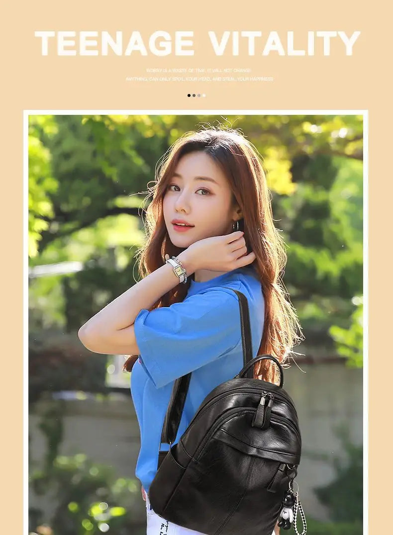 Women's Large Capacity Soft Leather Backpack Fashionable Street Style Travel Bag 2025 New Korean Version Trendy Ladies Bag