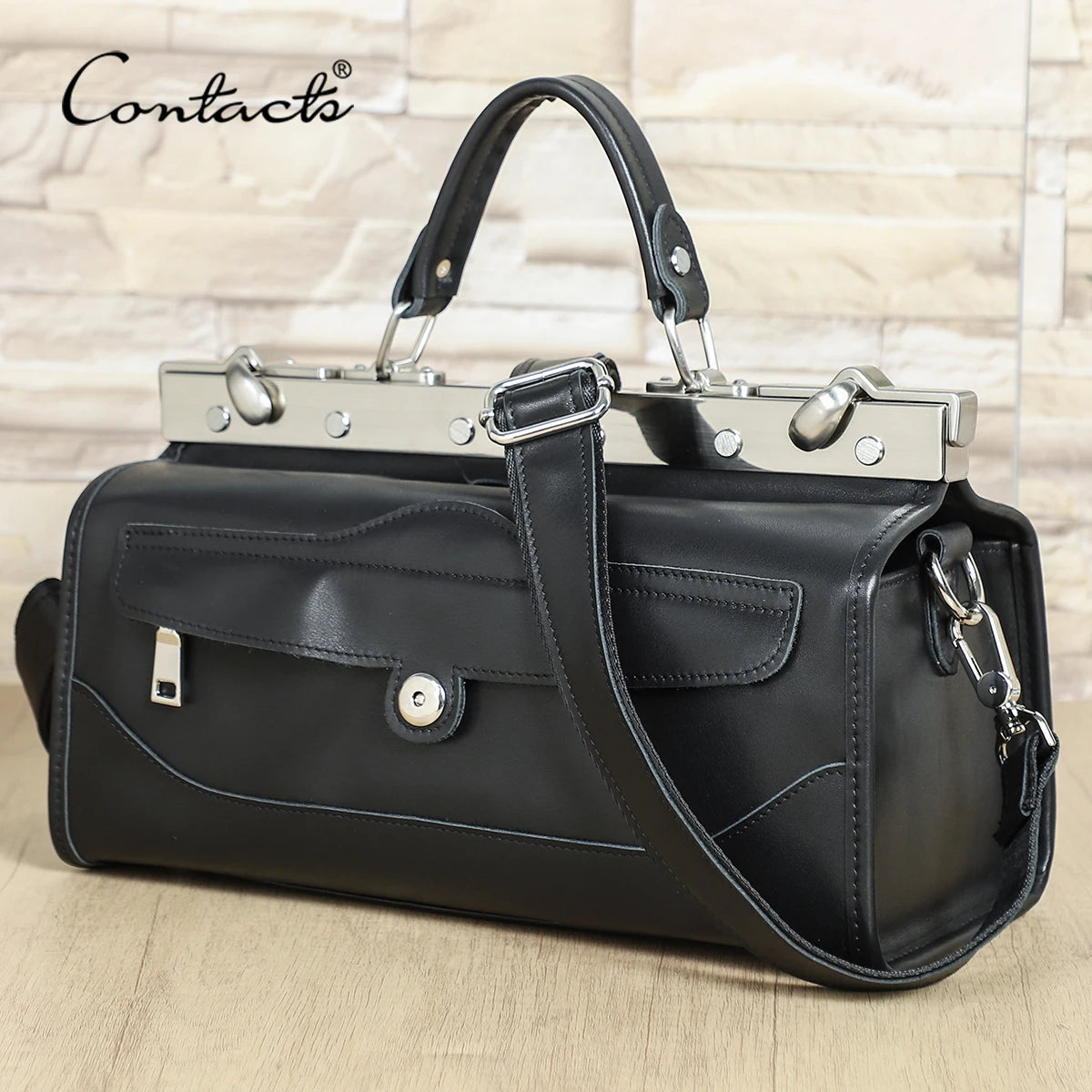 CONTACT'S Genuine Leather Top Handle Bags for Women Sling Shoulder Bags Tote Bag Handbags Metal Frame Female Bags Office Ladies