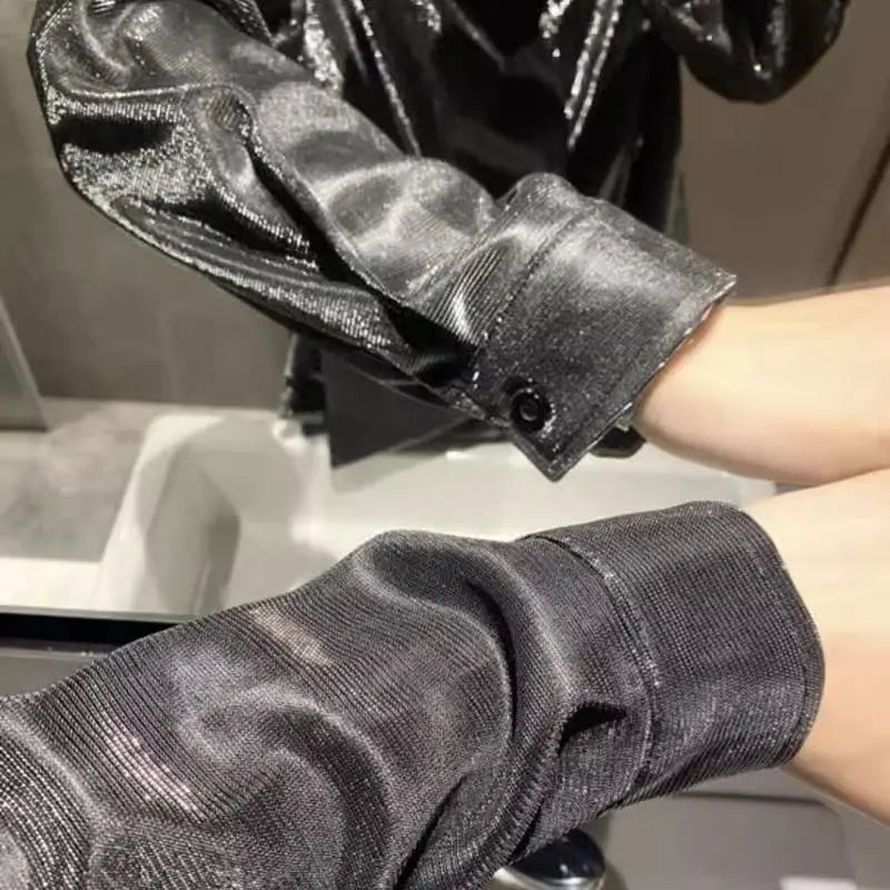 2023 Autumn KPOP Fashion Style Harajuku Slim Fit Ropa Hombre Loose Casual All Match Shirt Square Neck Button Long Sleeve Blusa