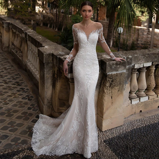 2024 Celebrity Mermaid Women Wedding Dresses Lace Long Sleeves Bridal Gowns Popular Princess Ball Vestidos De Novias Customized